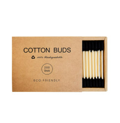 Cotton Buds Bamboo Cotton Swabs, 200 pcs. Cardboard Square Pack - Black