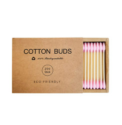 Cotton Buds Bamboo Cotton Swabs, 200 pcs. Cardboard Square Pack - Pink