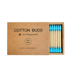 Cotton Buds Bamboo Cotton Swabs, 200 pcs. Cardboard Square Pack - Blue