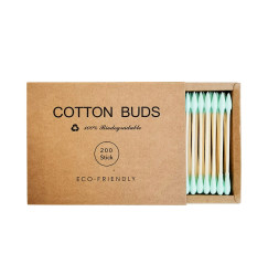 Cotton Buds Bamboo Cotton Swabs, 200 pcs. Cardboard Square Pack - Green
