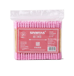 Bamboo cotton buds Sinwuas, 100 pcs/bag / pink