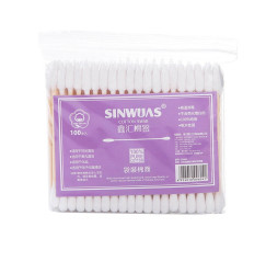 Sinwuas bamboo cotton swabs, 100 pcs per bag / white double-sided (sharp + classic)