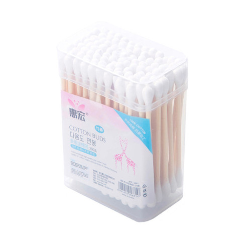Bamboo cotton swabs in a plastic tube - rectangular packaging, 200 pcs.