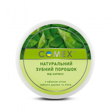 Proszek do zębów od próchnicy Comex / z olejkiem eterycznym z drzewa herbacianego i mięty, 70 gr